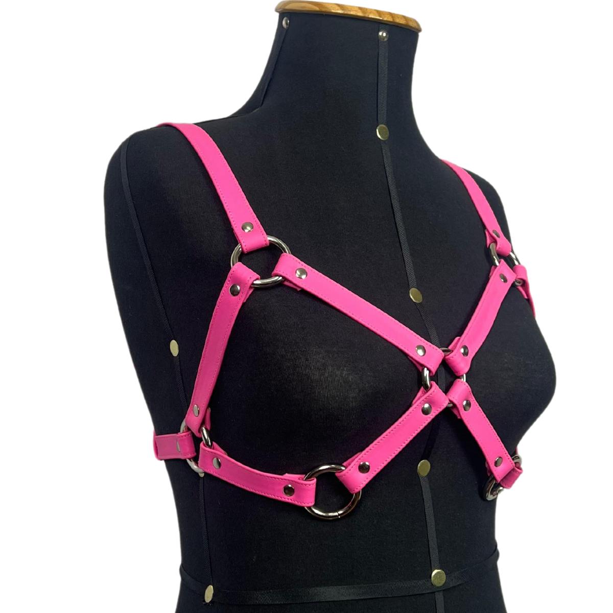 Harness Bra Feminino de Peito Couro Rosa