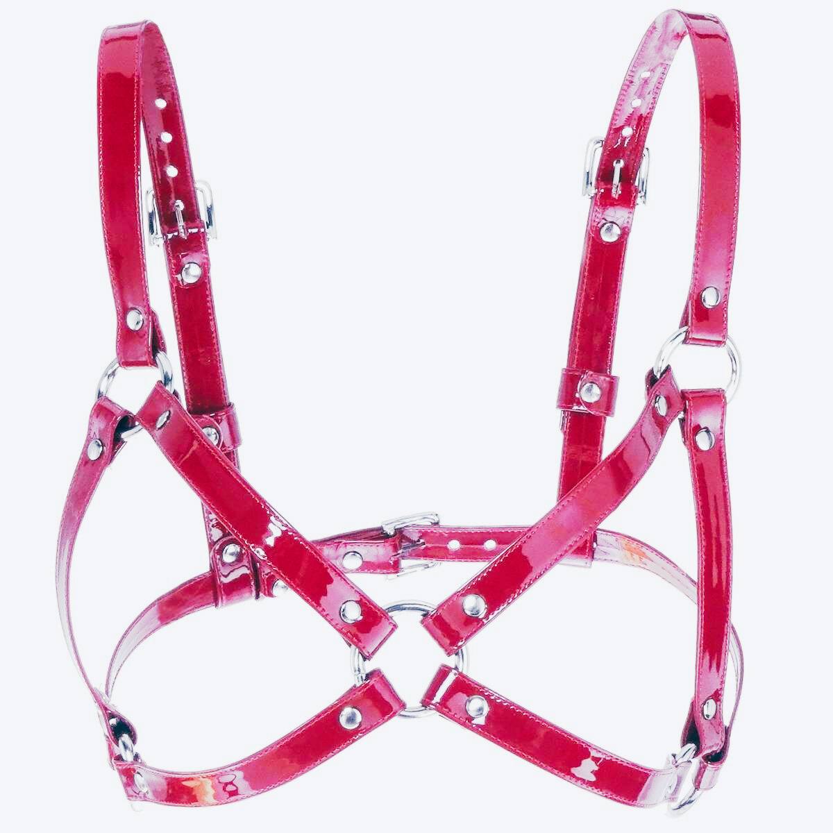 Harness Feminino de Peito Couro Vermelho Verniz