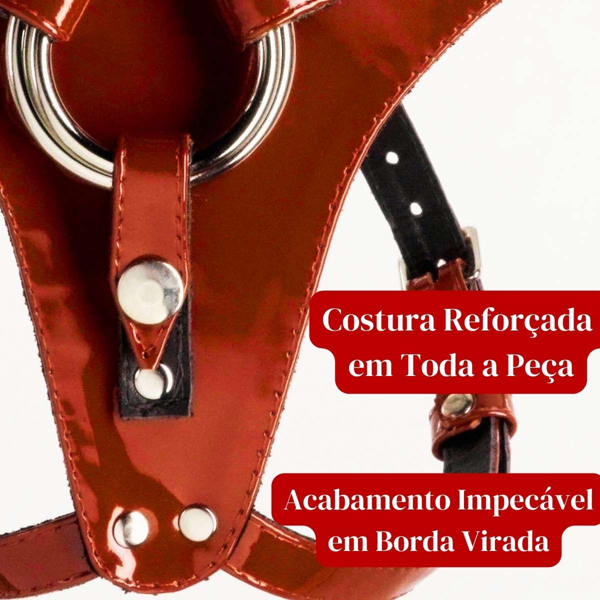 Cintaralho Strapon em Couro Legítimo Vermelho Verniz (para Realçar a Sua  Sensualidade e Desejo)