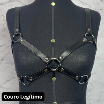 Harness Bra Feminino de Peito Couro Preto