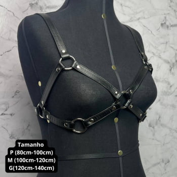 Harness Bra Feminino de Peito Couro Preto