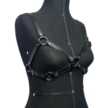 Harness Bra Feminino de Peito Couro Preto