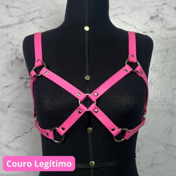 Harness Bra Feminino de Peito Couro Rosa