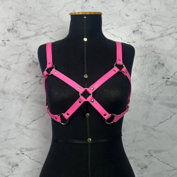 Harness Bra Feminino de Peito Couro Rosa