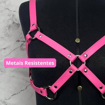 Harness Bra Feminino de Peito Couro Rosa