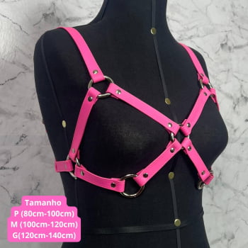 Harness Bra Feminino de Peito Couro Rosa