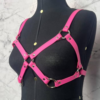 Harness Bra Feminino de Peito Couro Rosa