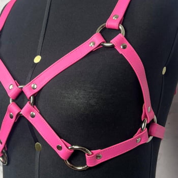 Harness Bra Feminino de Peito Couro Rosa