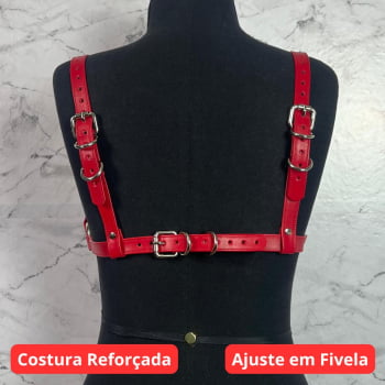 Harness Bra Feminino de Peito Couro Vermelho