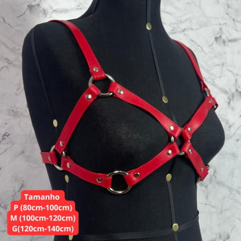 Harness Bra Feminino de Peito Couro Vermelho