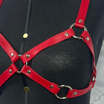 Harness Bra Feminino de Peito Couro Vermelho