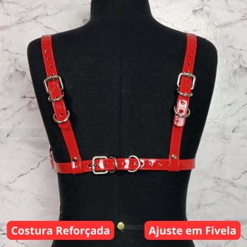 Harness Bra Feminino de Peito Couro Vermelho Verniz