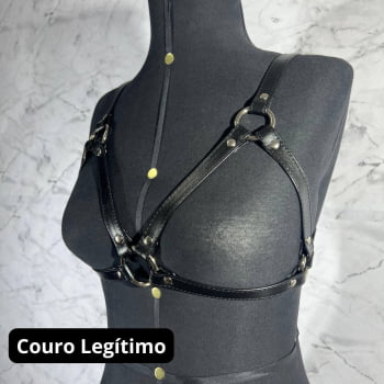 Harness Feminino de Peito Couro Preto