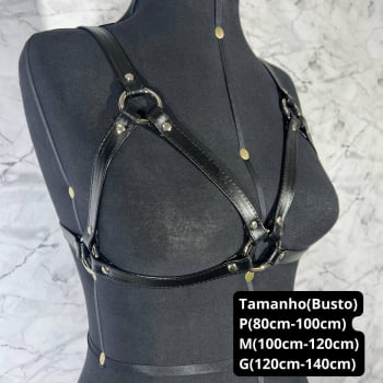 Harness Feminino de Peito Couro Preto