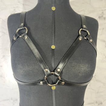 Harness Feminino de Peito Couro Preto