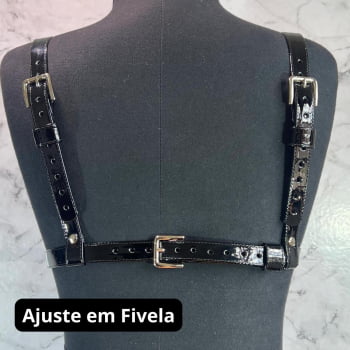 Harness Feminino de Peito Couro Preto Verniz