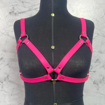 Harness Feminino de Peito Couro Rosa