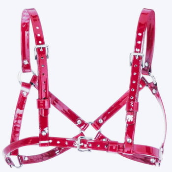 Harness Feminino de Peito Couro Vermelho Verniz