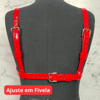 Harness Feminino de Peito Couro Vermelho Verniz