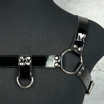 Harness Masculino Couro Preto Verniz