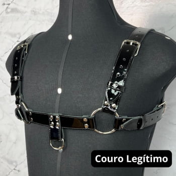 Harness Masculino Couro Preto Verniz