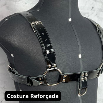 Harness Masculino Couro Preto Verniz