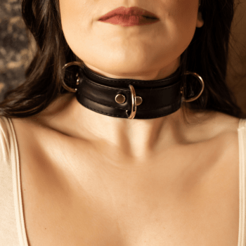 Coleira BDSM + Guia em Couro Preto